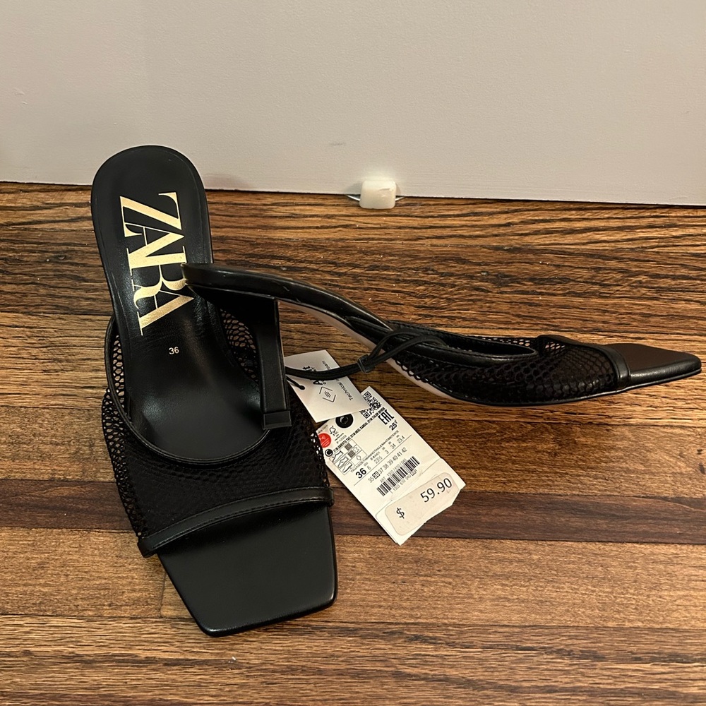 Zara square toe mesh heels